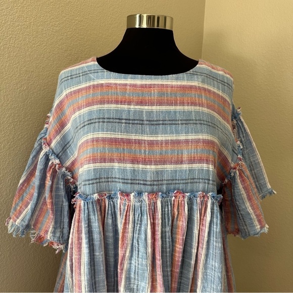 Free People Raw Hem Striped Babydoll Lightweight Blouse - Picture 3 of 13